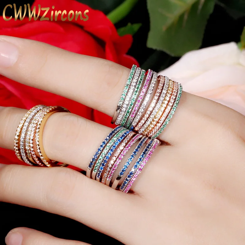 CWWZircons 3 pcs Mix Colors Women CZ Stones Engagement Wedding Rings Set Rose Gold Color Fashion Famous Brand Ring Jewelry  R093-animated-img