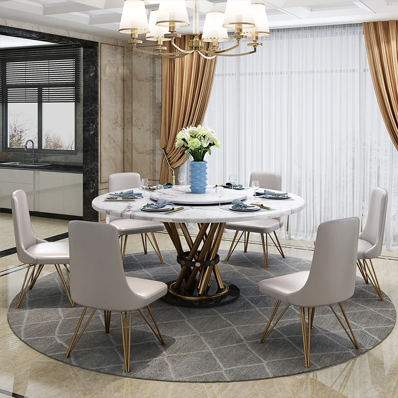 round marble dining table with chairs