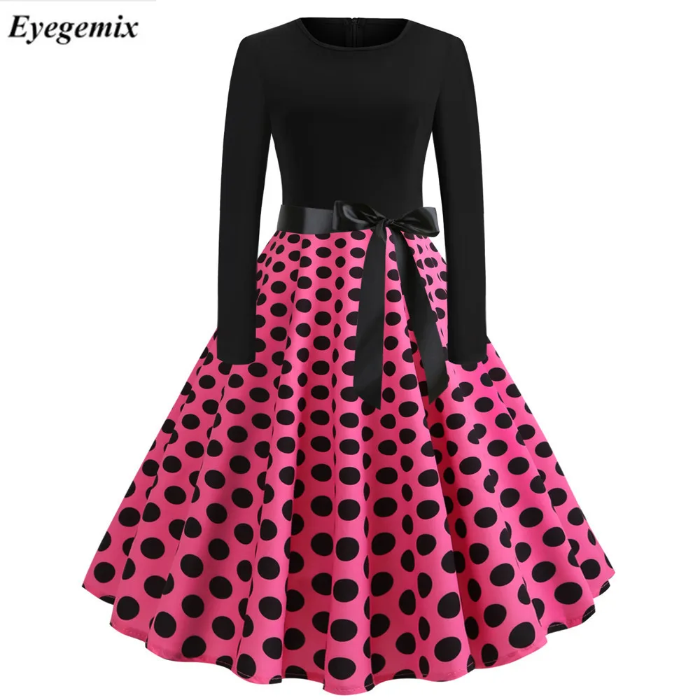 Polka Dot Vintage Dress Women Winter 