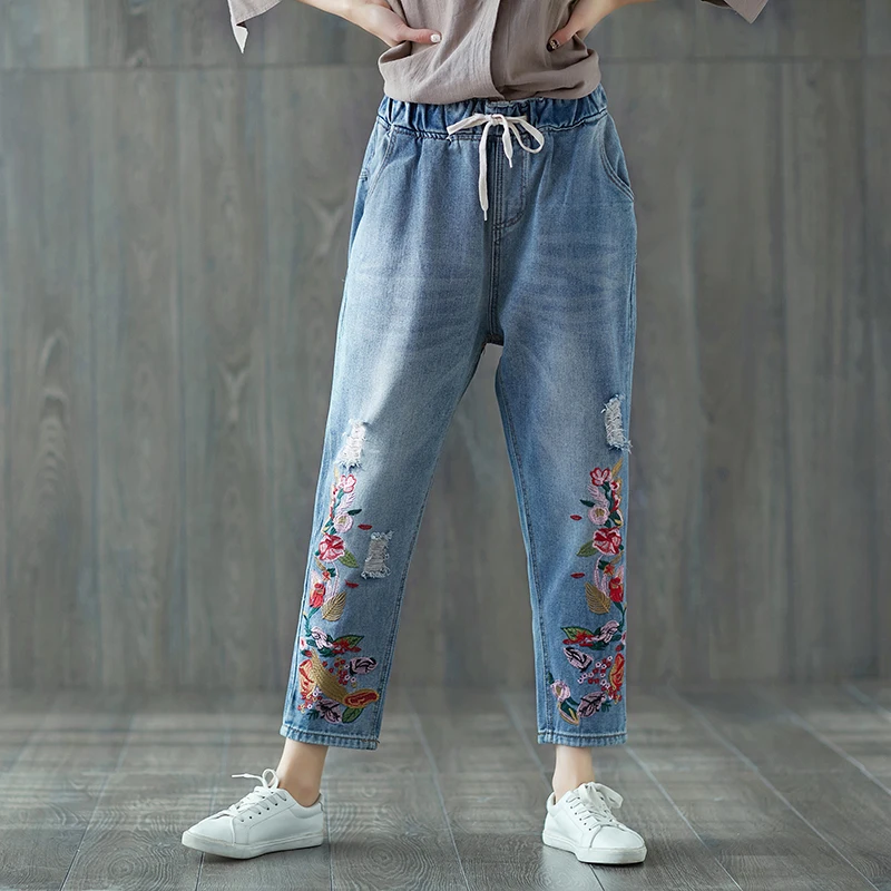 embroidered baggy jeans