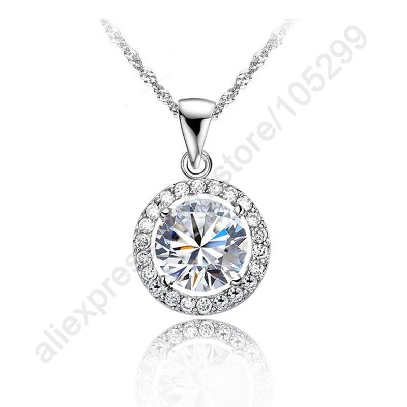 Simple Round 925 Sterling Silver Fashion Wedding Engagement Pendant Necklace Jewelry Top Quality Sparkling CZ Zircons-animated-img