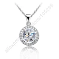 Simple Round 925 Sterling Silver Fashion Wedding Engagement Pendant Necklace Jewelry Top Quality Sparkling CZ Zircons preview-1