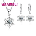 Qualified Snowflake Women 925 Sterling Silver Jewelry Set Zircon CZ Crystal Pendant Necklace Earrings Party Gift