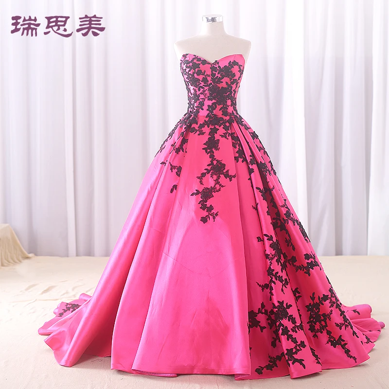 pink dress with black flowers