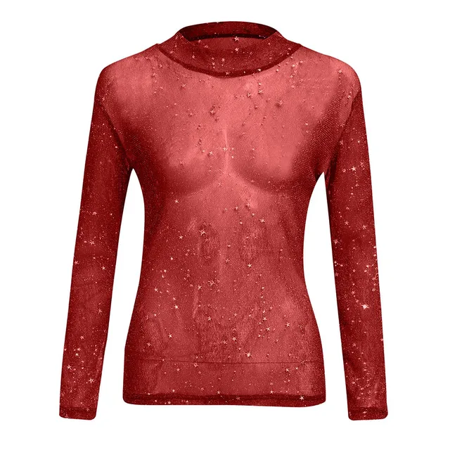 Women Sequin See-Through Long Sleeve 