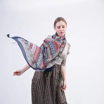Jinjin.QC Fashion Cotton Bohemia Geometric Tassel Scarf Pashmina With Tassels Scarves & Shawls Women Scarf For Femme Foulard-animated-img