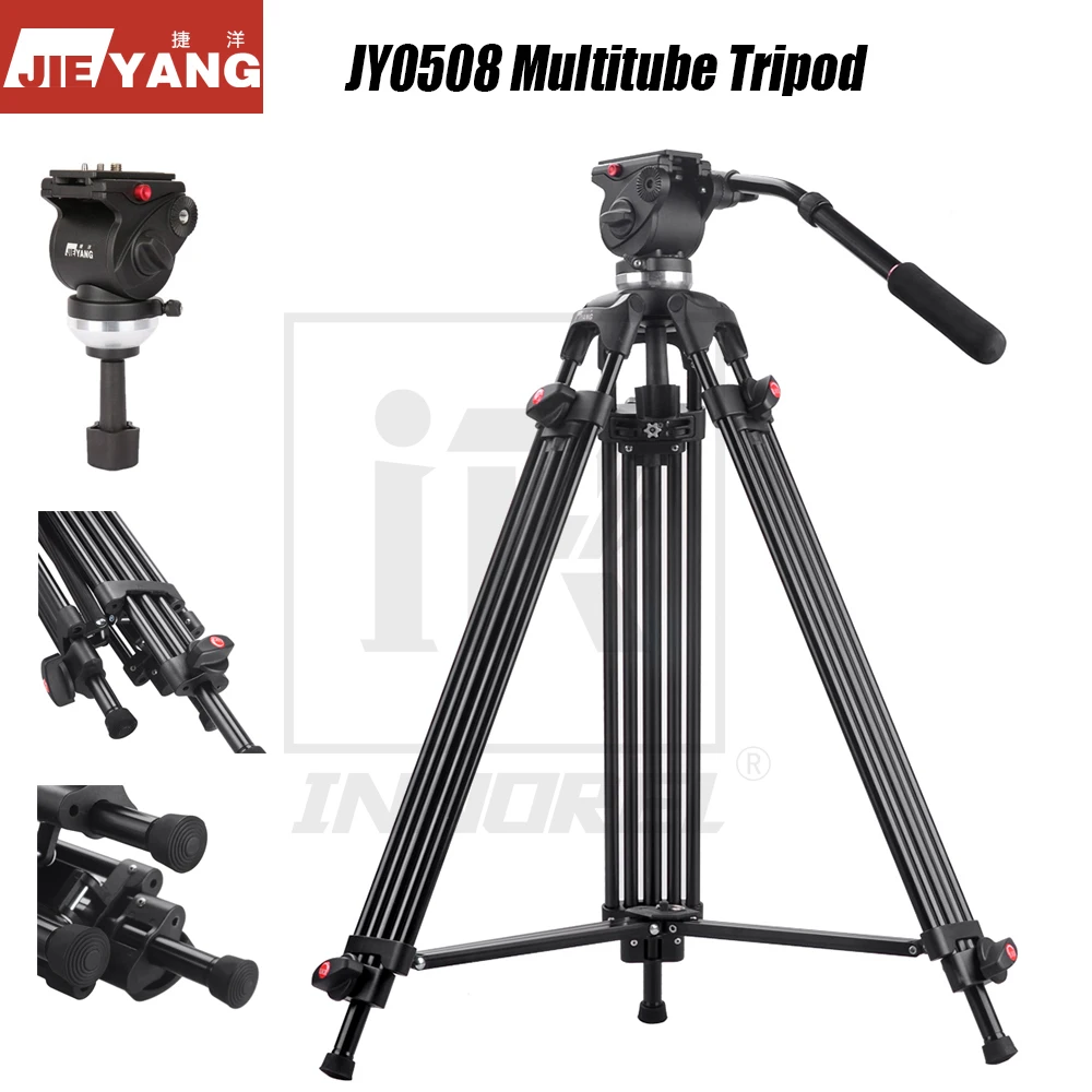 JIEYANG JY0508 Professional Multitube Tripod Stand Fluid Head For Panoramic Shooting Video Film DSLR Camera 75-161cm Height-animated-img