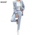 RUGOD New Blazers Suit Solid Simple Women Pants Suits 2 Two Piece Sets Long Slim Jacket & Pants Female High quality Lady Suit