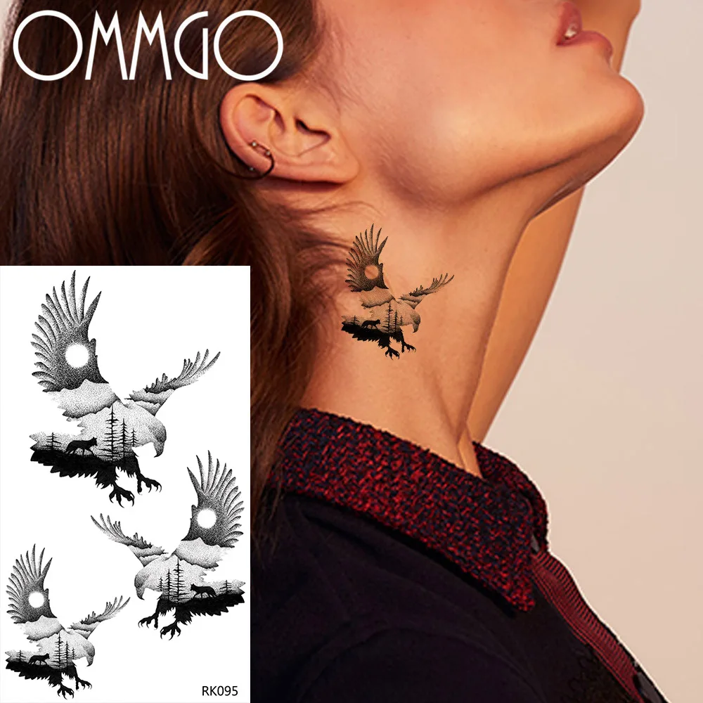 Купить Татуировка и боди-арт | OMMGO Forest Soar Eagle Temporary Tattoos  For Women Men Neck Ankle Tatoos Paper Waterproof Black Fake Wrist Bird  Tattoo Stickers