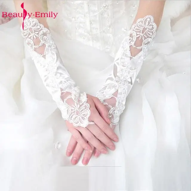 white lace wedding gloves