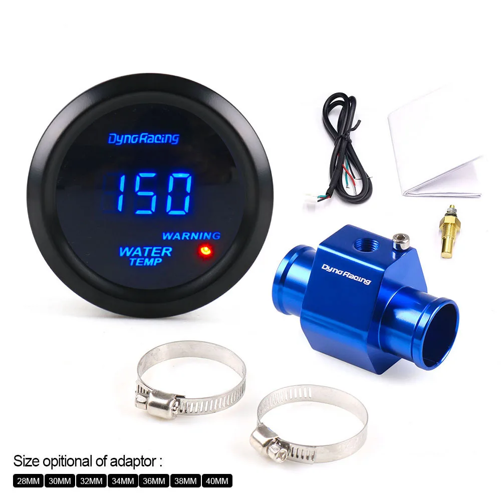 Dynoracing 52MM Digital Blue Led Water Temperature Gauge 40-150 Celsius With 1/8NPT Water Temperature Seal Pipe Sensor Adapter-animated-img