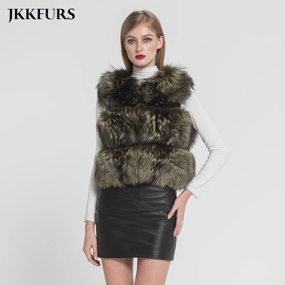 Women's Silver Fox Fur Vest Real Fur 