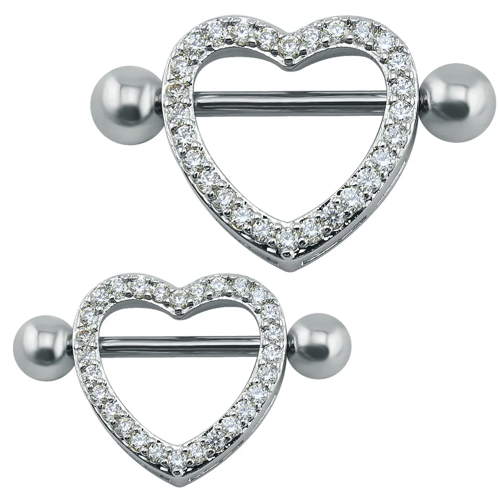 Stainless Steel Nipple Piercing Bar Crystal Breast Piercing Jewelry Heart  Sexy Nipple Rings Shield Cover Barbell Women
