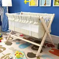 nature wood  baby crib baby cradle bed  small rocking bed multi-function children's bed mosquito net free gift easy fold preview-2