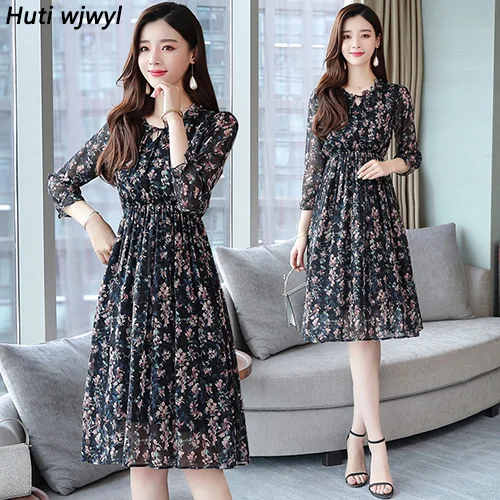 2022 Femal Vintage Floral Chiffon Midi 