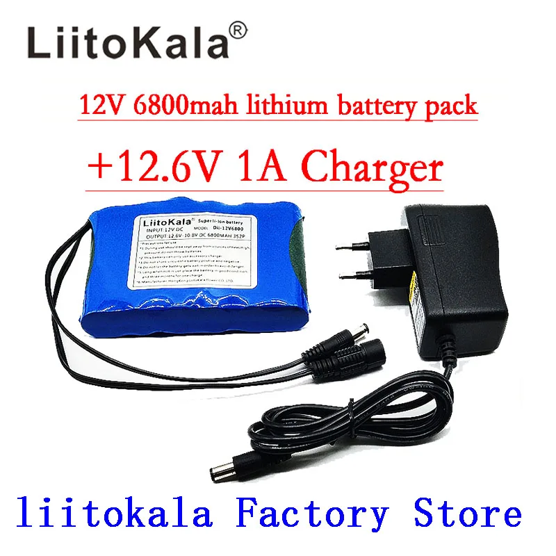 Liitokala Portable Super Rechargeable Lithium Ion battery pack capacity DC 12V 12.6v 6800mah battery CCTV Cam Monitor-animated-img