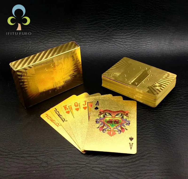 One Deck Gold Foil Poker Euros Style Plastic Poker Playing Cards Waterproof Cards Good Price Gambling Board game GYH-animated-img