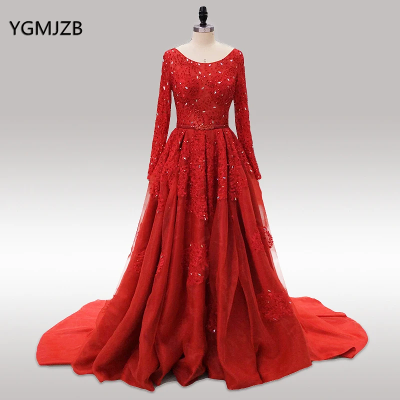 Long Sleeves Evening Dresses Red 2021 