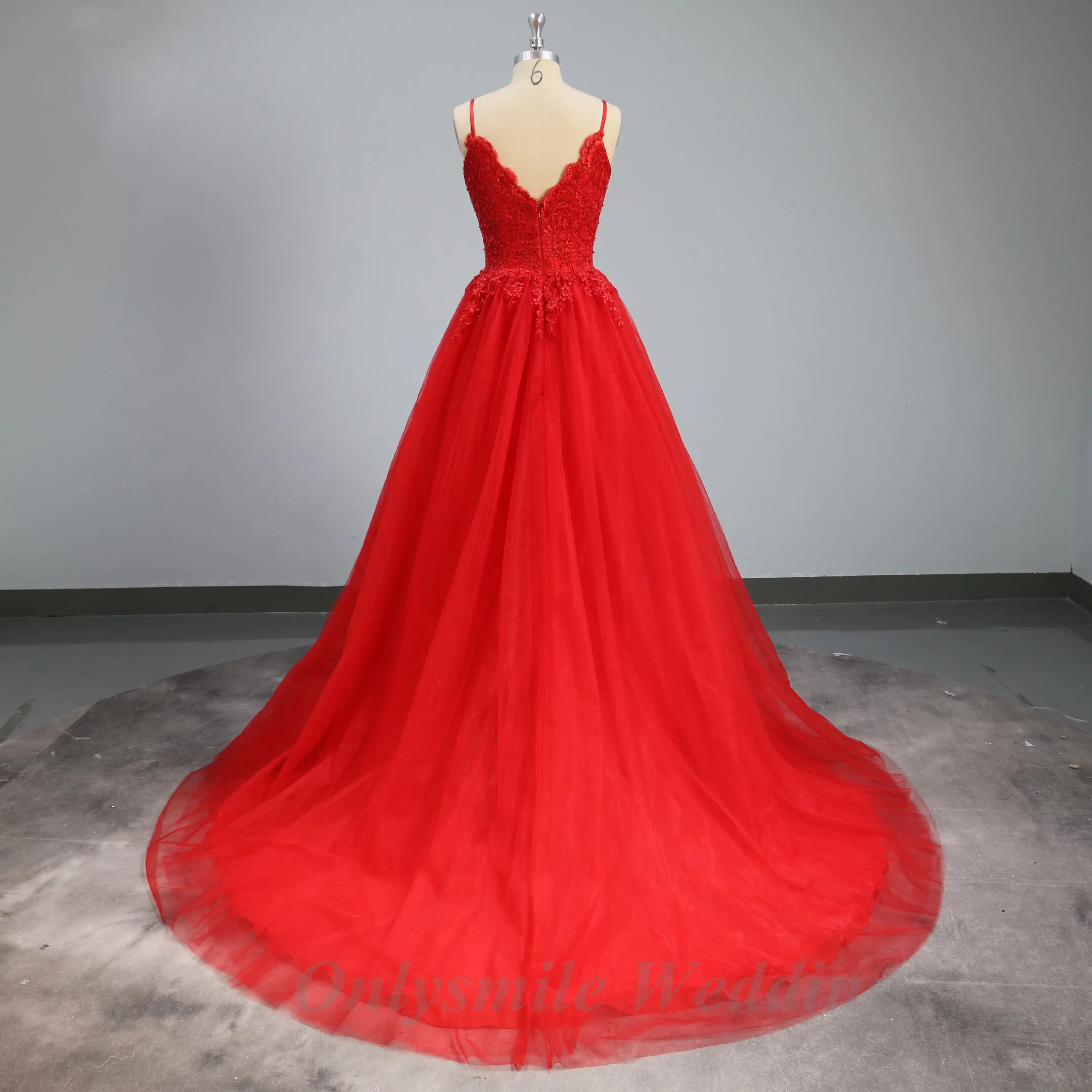 red flowy ball gown