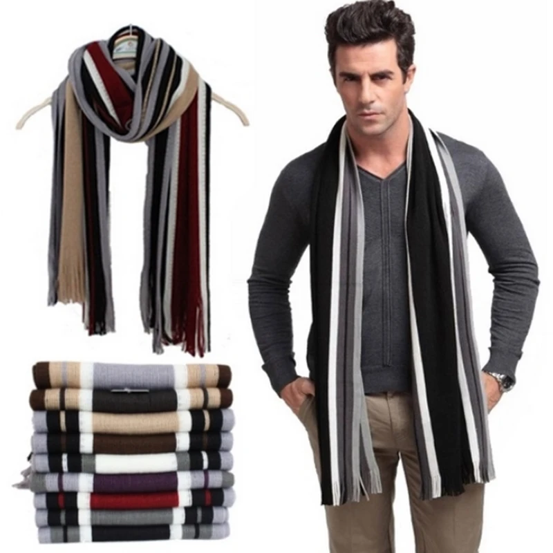 Winter designer scarf men striped cotton scarf female & male brand shawl wrap knit cashmere bufandas Striped scarf with tassels-animated-img