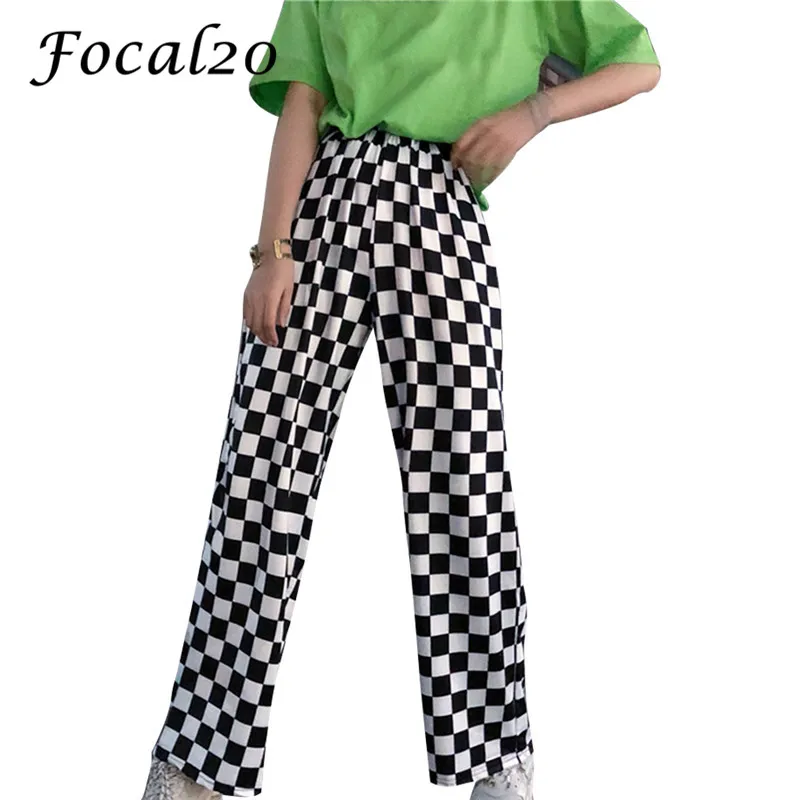 Focal20 Streetwear Plaid Women Pants 