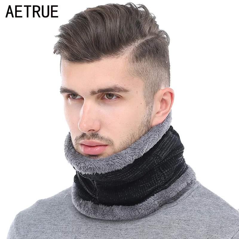 AETRUE Fashion Winter Men Scarf Ring Winter Scarves For Men Women Warp Thickened Wool Collar Neck Snood Warm Soft Scarves 2018-animated-img