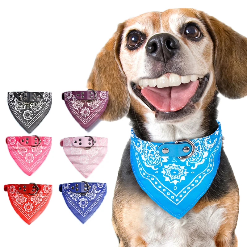 Adjustable Dog Bandana Leather Printed Soft Collar For Dog Pet Supplies Cat Scarf Collar For Chihuahua Puppy Pet Neckerchief-animated-img