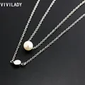 VIVILADY Hot Cute Imitation Pearl Circle Copper Alloy Charm Pendant Layers Chain Necklaces Women Summer Jewelry Bijoux Girl Gift preview-3