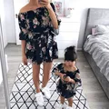 Mother Daughter Dresses Family Matching Outfits Off Shoulder Floral Dress Summer Chiffon Girl Women Boho Loose Dresses Sundress preview-5