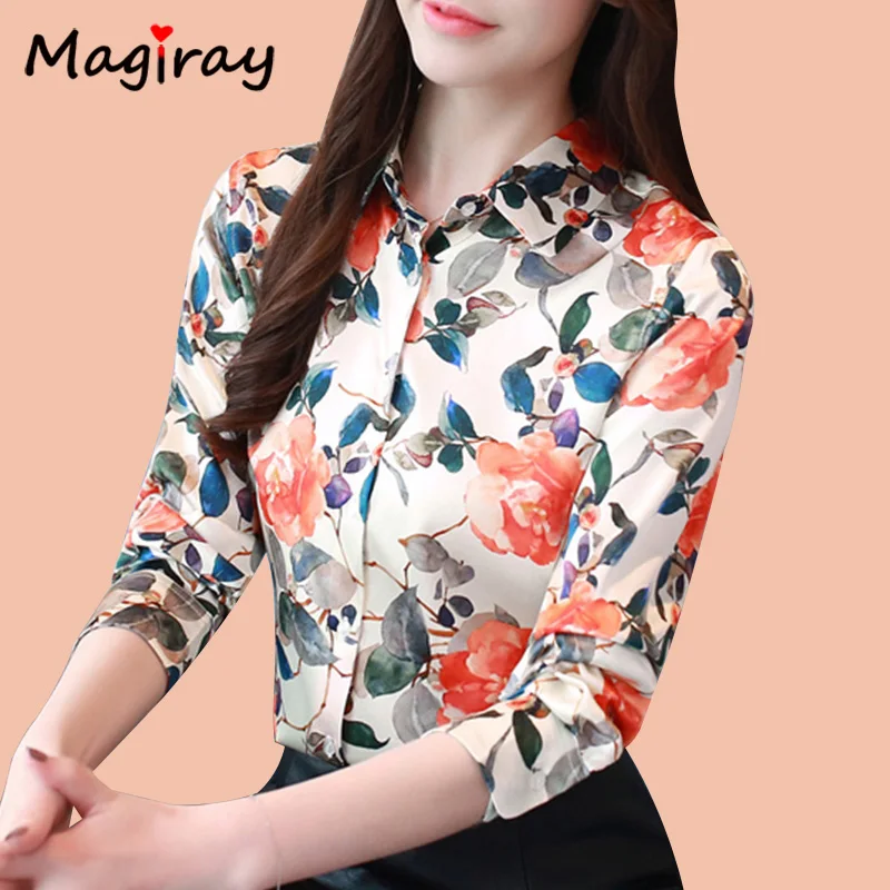 Magiray Long Sleeve Floral Print Silk 