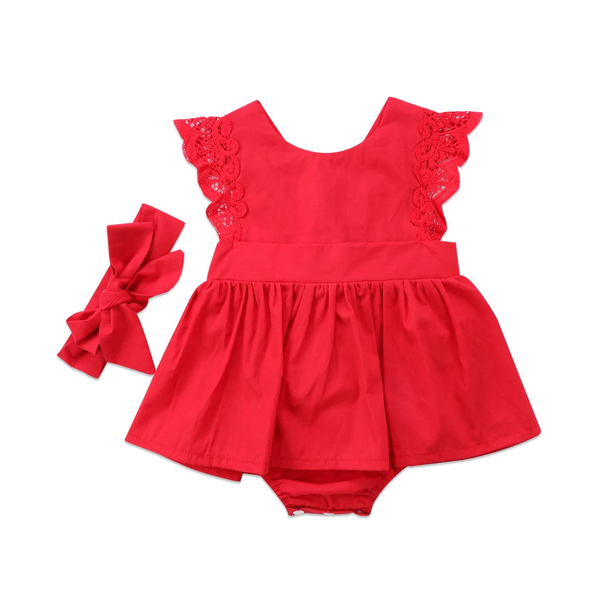 Citgeett Summer 2pcs Red Flower Cute Newborn Baby Girls Bodysuit Tutu Dress Jumpsuit Hole Outfits Headband Set Clothes 0-24M-animated-img
