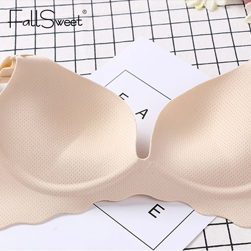 FallSweet Seamless Push Up Bras for A B C cup No wire Plunge Brassiere for  Women Lovely Classic