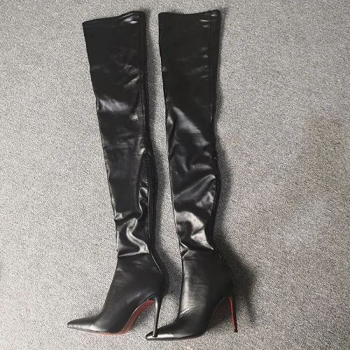 over the knee black boots high heel