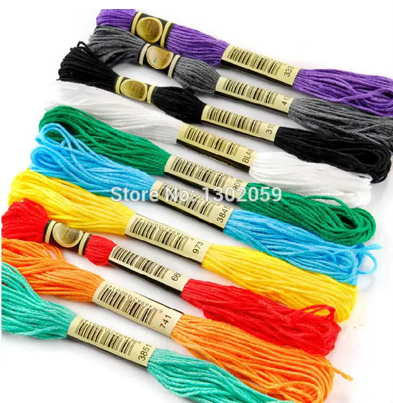 8Pcs/lot 7.5m Silk Line Cotton Cross Stitch Thread Sewing Skeins Embroidery  Thread Floss Kit