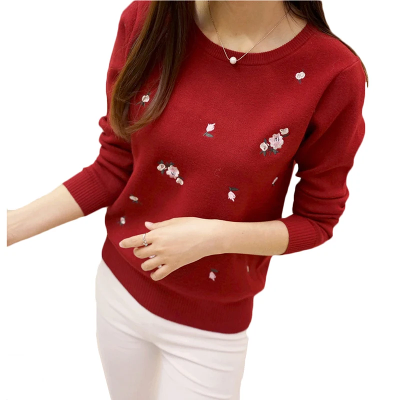 2023 Autumn Sweater Women Embroidery Knitted Winter Women Sweater Pullover Female O-Neck Knitted Sweater Women Long Sleeve Tops-animated-img