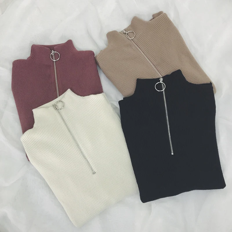 BGTEEVER Zipper Turtleneck Solid Women 