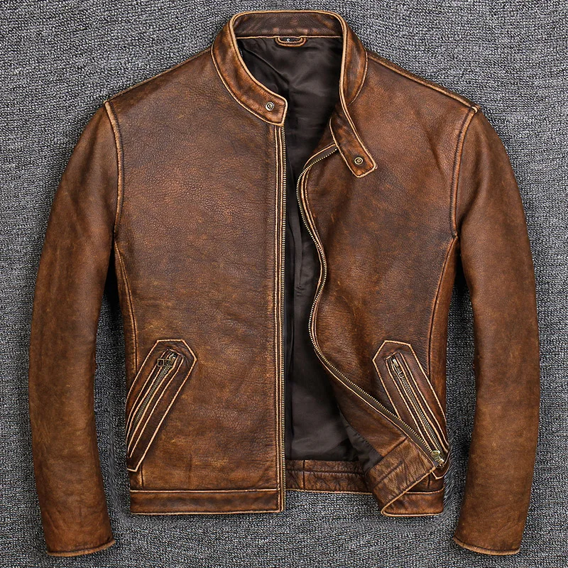 genuine leather clothes.vintage biker 