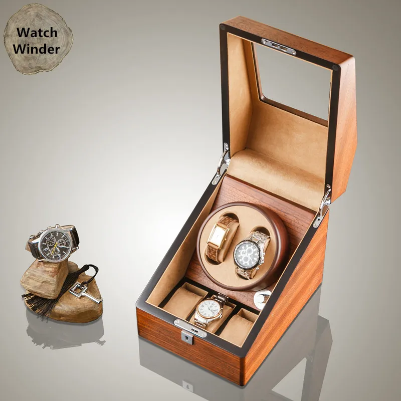 Yao 2 Slots Wood Watch Winders Fashion Automantic Self Mechanical Watch Winder Watch Storage Gift Boxes B0105-animated-img