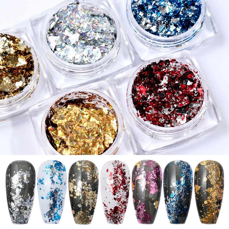 1 Box Gold Silver Irregular Aluminum Foil Paper Nail Art Sticker 3D Glitter  DIY Manicure UV Gel Polish Nail Decoration Tools 