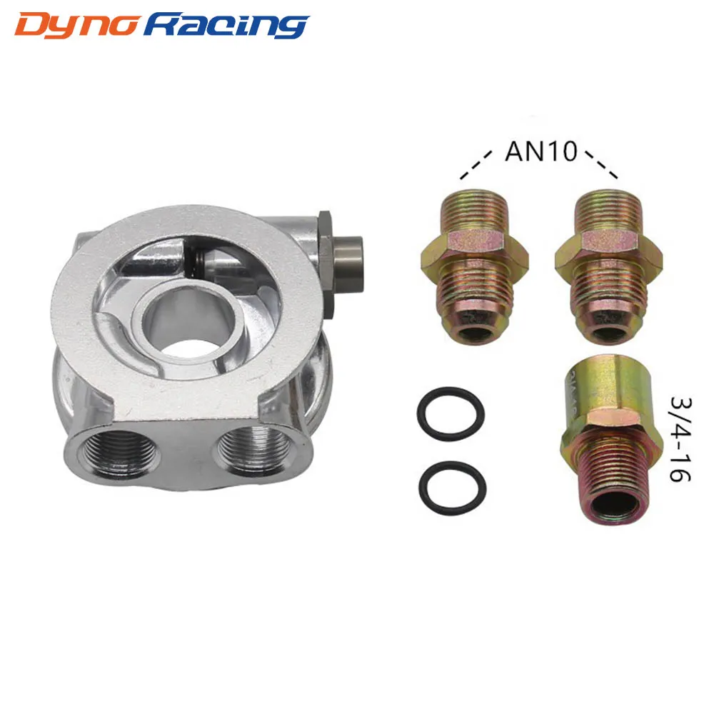 Dynoracing Oil Cooler Filter Sandwich Plate Thermostat Adaptor AN10 Fittings 3/4" 16-UNF Oil Filter Oil Adapter BX100564-animated-img