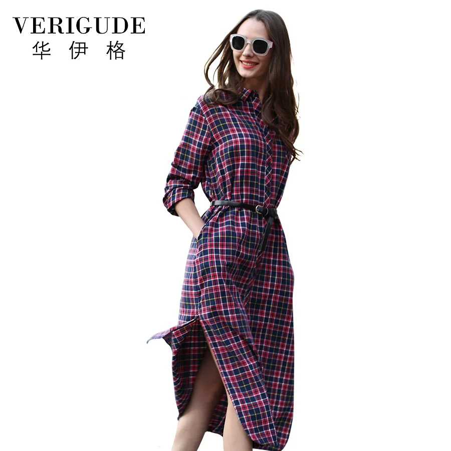 Veri Gude Long Plaid Shirt Dress Long 