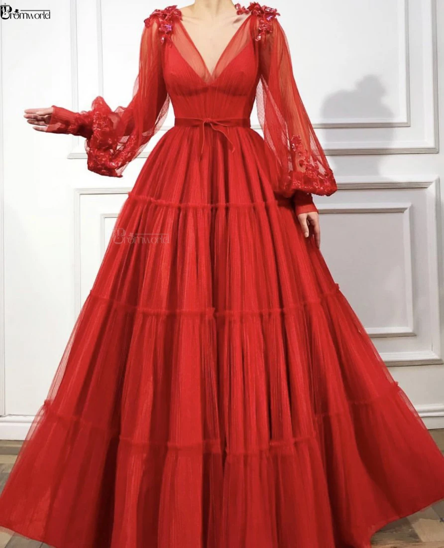 Red Muslim Evening Dresses 2022 A-Line 