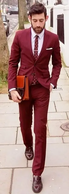 wine red suit shoes