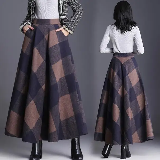 Plaid Skirt Women Long A-Line Skirt 