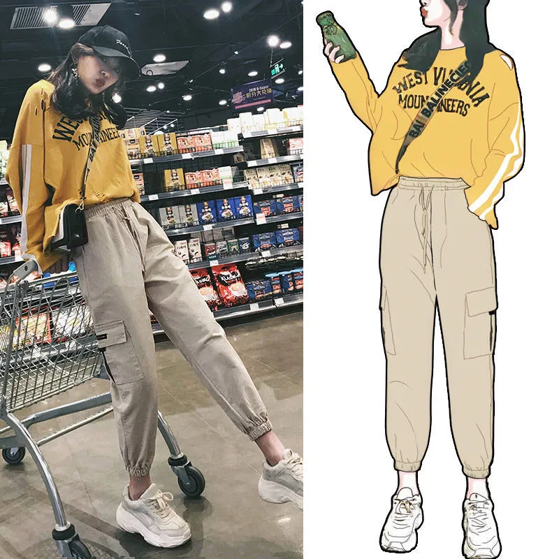 Casual Cargo Pants Women Fashion Khaki 