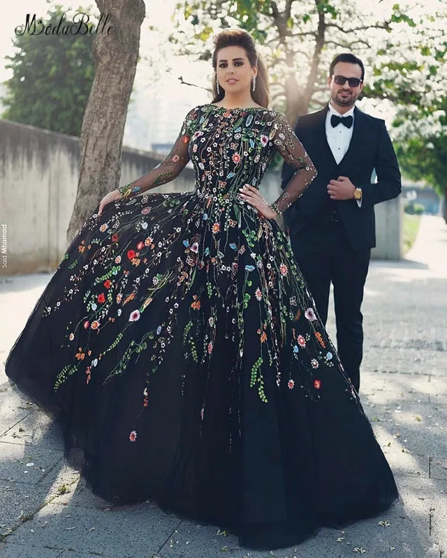 modabelle 3D Floral Flowers Black Long 