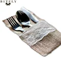 10PC Fashion Rustic Vintage Wedding Lace Tableware Pouch Fork Knife Holder Pocket Jute Burlap Wedding Party DIY Table Decoration preview-2
