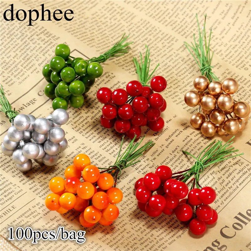 40pcs Artificial Foam Stamen Fruit Berry Gold Silver Red Flowers