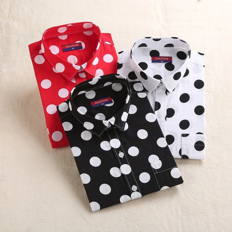 Dioufond Long Sleeve Blouse Women Polka 