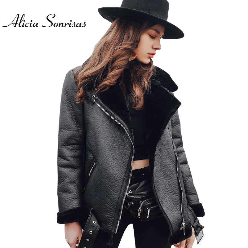 Women Fur Coat Winter Leather Jacket 